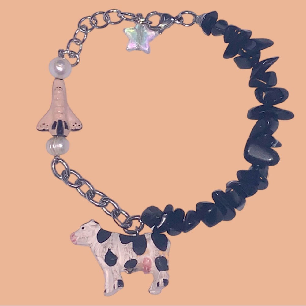 ✨Space Dairy✨ Cow and Space Shuttle Beaded and Chain Bracelet